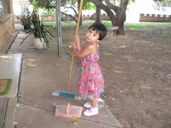 "Phew...I must have swept a million leaves."