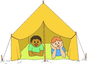 boys in a camping tent